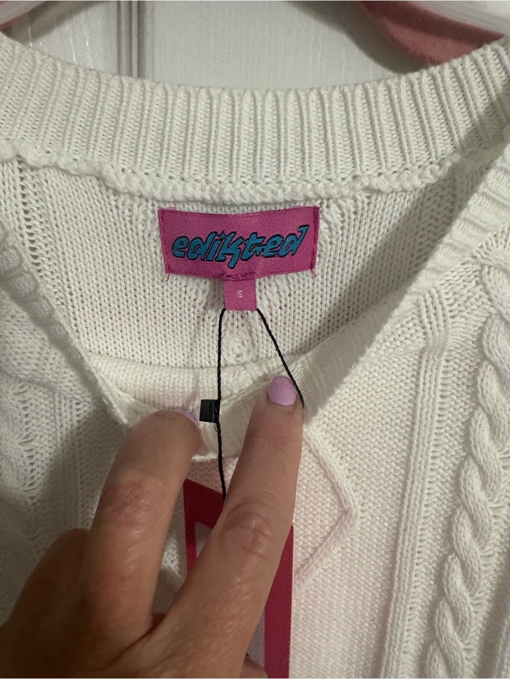 Women's Cable Knit Sweater - Cream size small - Picture 5 of 6
